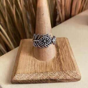 Evil Eye Leaves Boho Sterling Silver Ring
